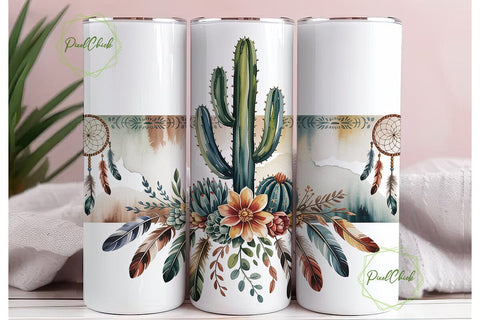 Boho Desert Cactus Dreamcatcher Tumbler Sublimation PixelChick 