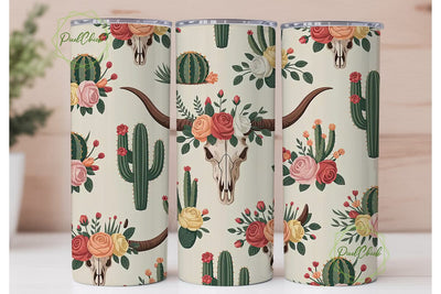 Boho Desert Floral Skull 20oz Tumble Sublimation PixelChick 