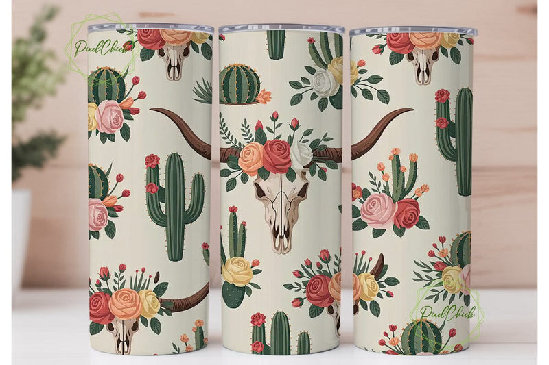 Boho Desert Floral Skull 20oz Tumble Sublimation PixelChick 