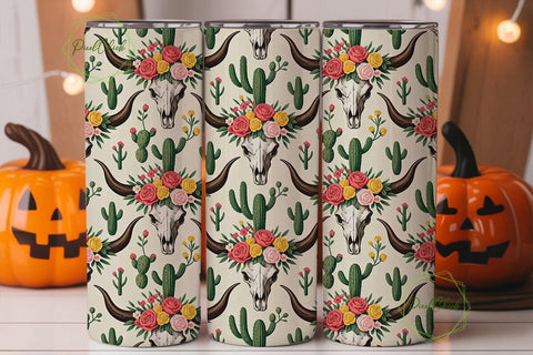 Boho Desert Floral Skull 20oz Tumble Sublimation PixelChick 