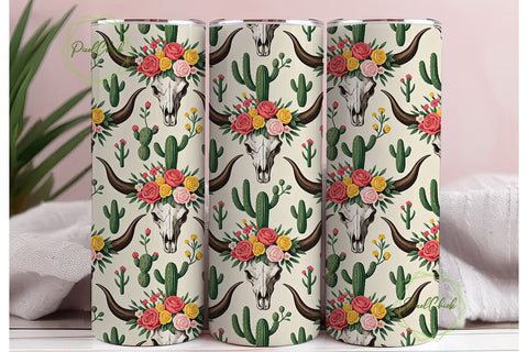 Boho Desert Floral Skull 20oz Tumble Sublimation PixelChick 