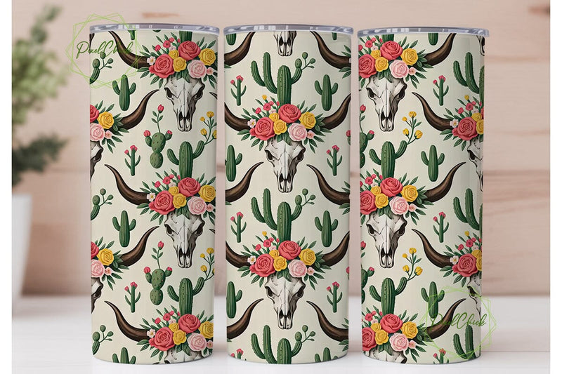 Boho Desert Floral Skull 20oz Tumble Sublimation PixelChick 