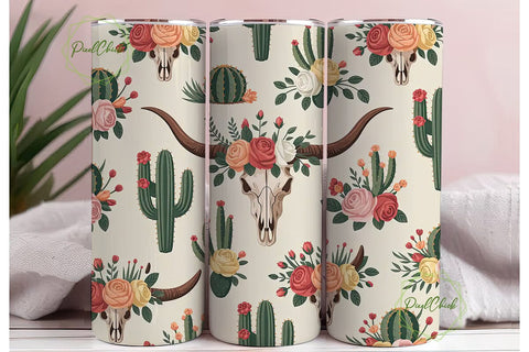 Boho Desert Floral Skull 20oz Tumble Sublimation PixelChick 
