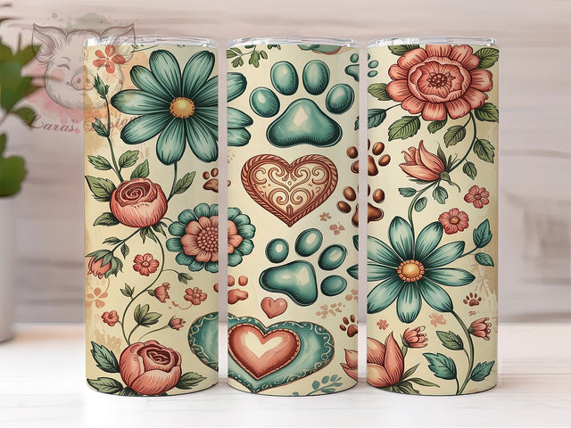 Boho Dog Lover Paw Prints Tumbler, Boho Tumbler Wrap, Paw Prints Tumbler Design, 20oz Dog Tumbler, Pet Lover Tumbler, Boho Sublimation Design, Animal Lover Tumbler Sublimation Lara' s Designs 
