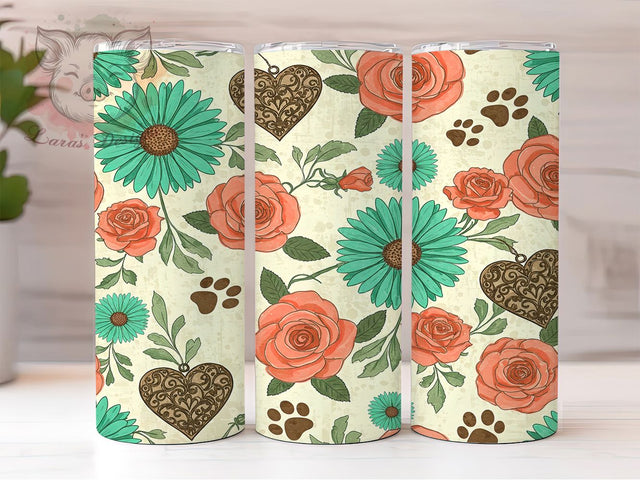 Boho Dog Lover Paw Prints Tumbler, Boho Tumbler Wrap, Paw Prints Tumbler Design, 20oz Dog Tumbler, Pet Lover Tumbler, Boho Sublimation Design, Animal Lover Tumbler Sublimation Lara' s Designs 