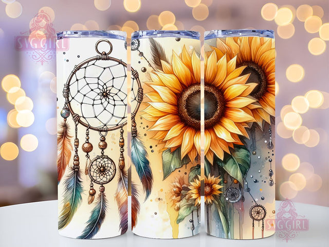 Boho Dream Catcher 20oz Tumbler Wrap Sublimation Design, Straight Tapered Tumbler Wrap, Sunflower Dream Catcher Tumbler Png, Instant Digital Download Sublimation SvggirlplusArt 