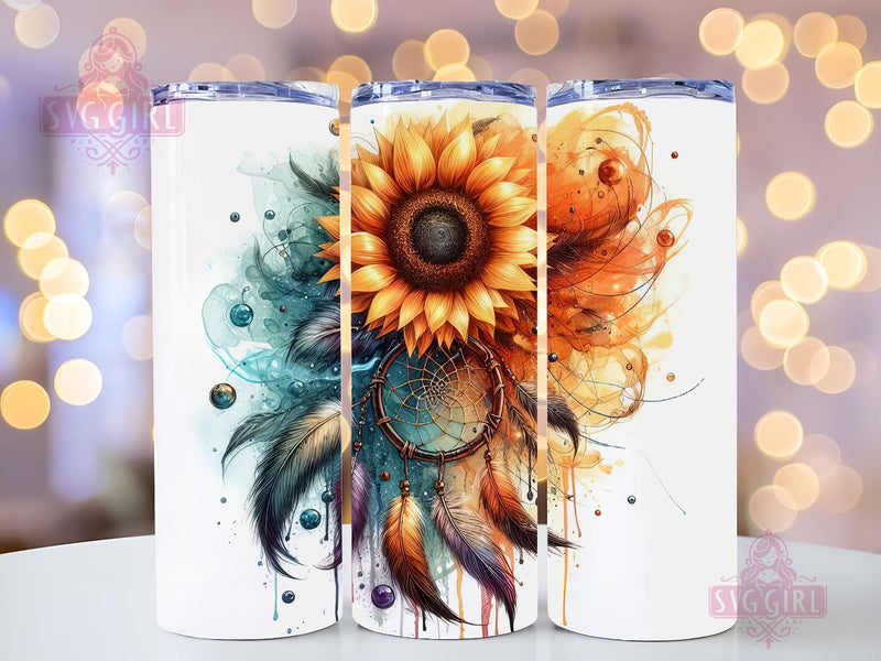 Boho Dream Catcher 20oz Tumbler Wrap Sublimation Design, Straight Tapered Tumbler Wrap, Sunflower Dream Catcher Tumbler Png, Instant Digital Download Sublimation SvggirlplusArt 