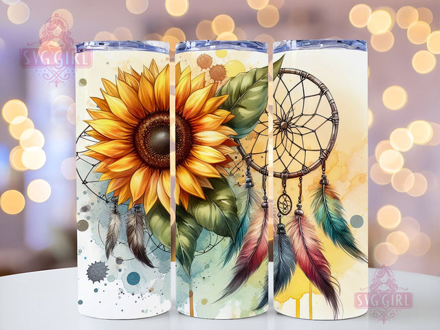 Boho Dream Catcher 20oz Tumbler Wrap Sublimation Design, Straight Tapered Tumbler Wrap, Sunflower Dream Catcher Tumbler Png, Instant Digital Download Sublimation SvggirlplusArt 