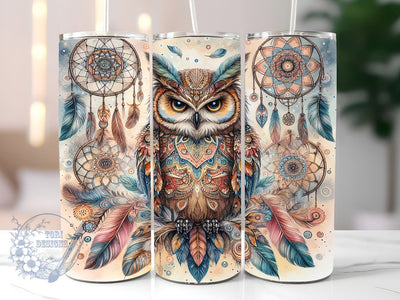 Boho Dream Catcher With Owl 20oz Skinny Tumbler, Boho Owl Tumbler Png, Straight & Tapered Tumbler Wrap, Instant Digital Download Sublimation ToriDesigns 