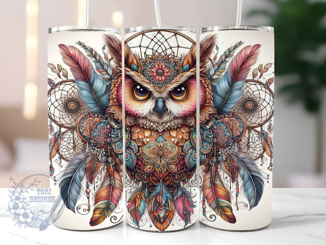 Boho Dream Catcher With Owl 20oz Skinny Tumbler, Boho Owl Tumbler Png, Straight & Tapered Tumbler Wrap, Instant Digital Download Sublimation ToriDesigns 