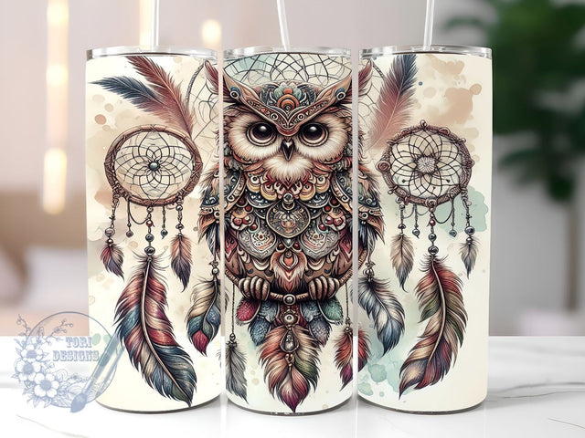 Boho Dream Catcher With Owl 20oz Skinny Tumbler, Boho Owl Tumbler Png, Straight & Tapered Tumbler Wrap, Instant Digital Download Sublimation ToriDesigns 