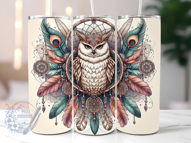 Boho Dream Catcher With Owl 20oz Skinny Tumbler, Boho Owl Tumbler Png, Straight & Tapered Tumbler Wrap, Instant Digital Download Sublimation ToriDesigns 
