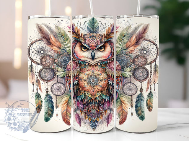 Boho Dream Catcher With Owl 20oz Skinny Tumbler, Boho Owl Tumbler Png, Straight & Tapered Tumbler Wrap, Instant Digital Download Sublimation ToriDesigns 