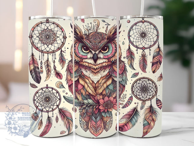 Boho Dream Catcher With Owl 20oz Skinny Tumbler, Boho Owl Tumbler Png, Straight & Tapered Tumbler Wrap, Instant Digital Download Sublimation ToriDesigns 