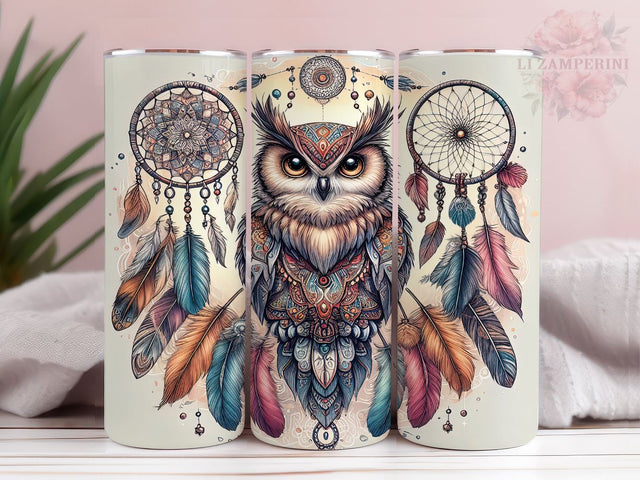 Boho Dream Catcher With Owl 20oz Tumbler Wrap PNG, Boho Owl Tumber Png, Straight & Tapered Tumbler Wrap, Instant Digital Download Sublimation Li Zamperini 