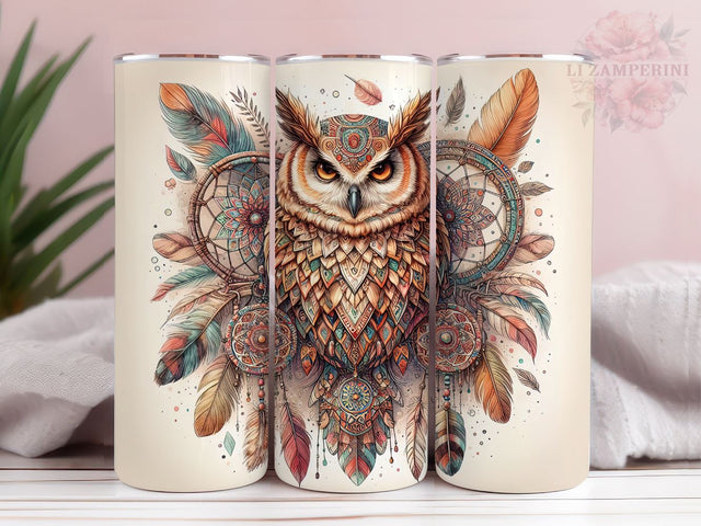 Boho Dream Catcher With Owl 20oz Tumbler Wrap PNG, Boho Owl Tumber Png, Straight & Tapered Tumbler Wrap, Instant Digital Download Sublimation Li Zamperini 