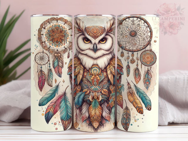 Boho Dream Catcher With Owl 20oz Tumbler Wrap PNG, Boho Owl Tumber Png, Straight & Tapered Tumbler Wrap, Instant Digital Download Sublimation Li Zamperini 