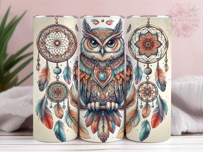 Boho Dream Catcher With Owl 20oz Tumbler Wrap PNG, Boho Owl Tumber Png, Straight & Tapered Tumbler Wrap, Instant Digital Download Sublimation Li Zamperini 