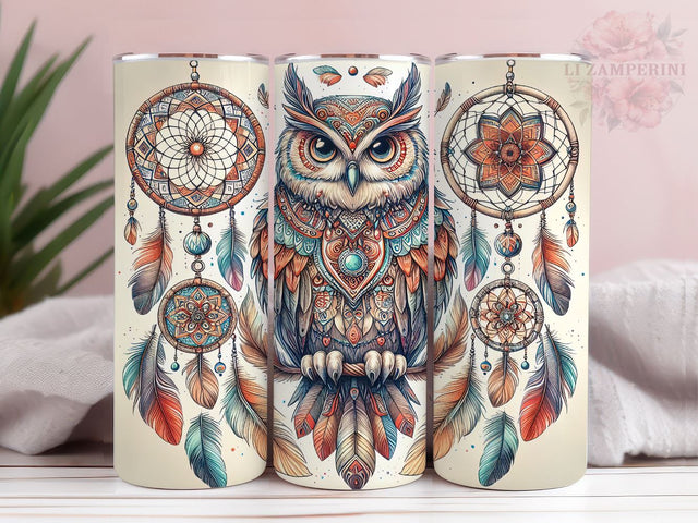 Boho Dream Catcher With Owl 20oz Tumbler Wrap PNG, Boho Owl Tumber Png, Straight & Tapered Tumbler Wrap, Instant Digital Download Sublimation Li Zamperini 
