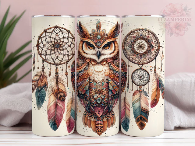 Boho Dream Catcher With Owl 20oz Tumbler Wrap PNG, Boho Owl Tumber Png, Straight & Tapered Tumbler Wrap, Instant Digital Download Sublimation Li Zamperini 