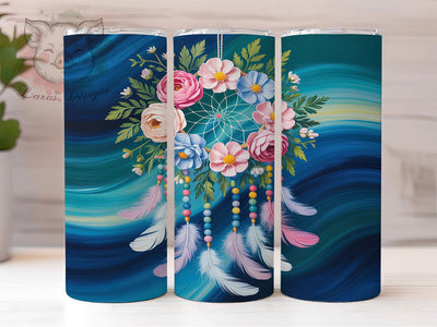 Boho Dreamcatcher 20oz Tumbler, Pink Blue Watercolor Design, Bohemian Botanical Sublimation, 20oz Tumbler PNG Wrap, Floral Cup Wrap, Artistic Sublimation Design, Digital Boho Dreamcatcher Wrap Sublimation Lara' s Designs 
