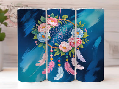 Boho Dreamcatcher 20oz Tumbler, Pink Blue Watercolor Design, Bohemian Botanical Sublimation, 20oz Tumbler PNG Wrap, Floral Cup Wrap, Artistic Sublimation Design, Digital Boho Dreamcatcher Wrap Sublimation Lara' s Designs 