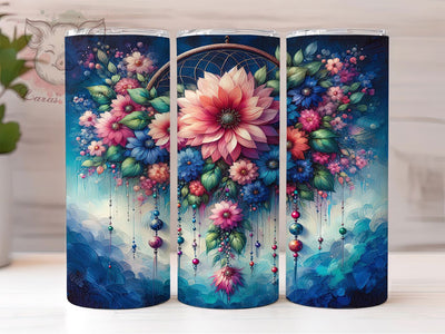 Boho Dreamcatcher 20oz Tumbler, Pink Blue Watercolor Design, Bohemian Botanical Sublimation, 20oz Tumbler PNG Wrap, Floral Cup Wrap, Artistic Sublimation Design, Digital Boho Dreamcatcher Wrap Sublimation Lara' s Designs 