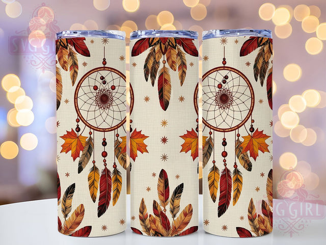 Boho Dreamcatcher Autumn Fall 20oz Tumbler, Fall Leaves, Autumn Boho, Dreamcatcher Tumbler, Rustic Fall, Sublimation Wrap, 20Oz Tumbler Sublimation SvggirlplusArt 