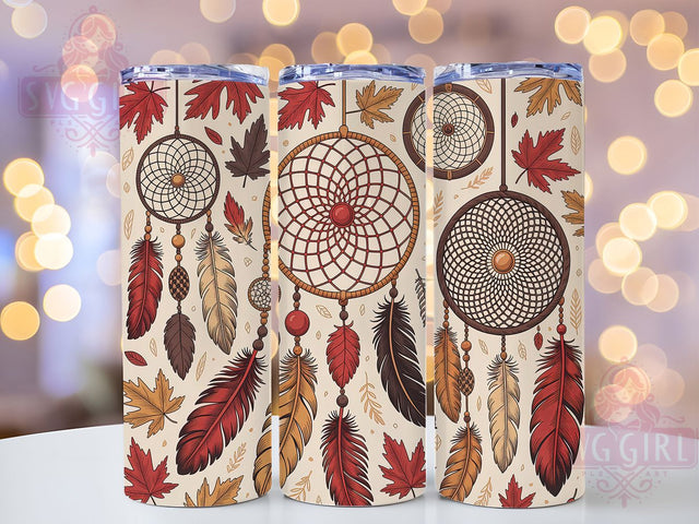 Boho Dreamcatcher Autumn Fall 20oz Tumbler, Fall Leaves, Autumn Boho, Dreamcatcher Tumbler, Rustic Fall, Sublimation Wrap, 20Oz Tumbler Sublimation SvggirlplusArt 
