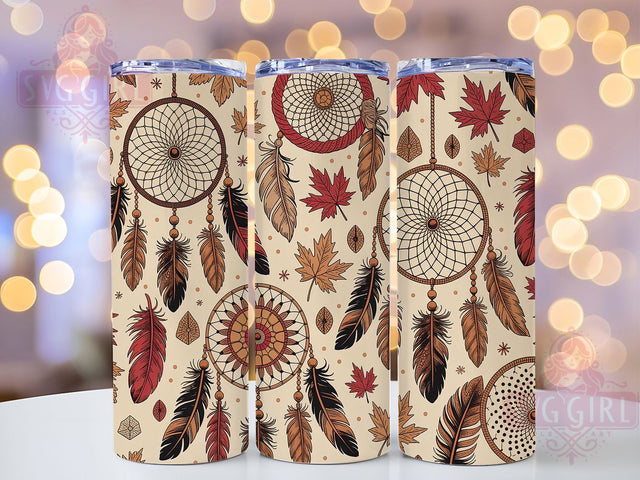 Boho Dreamcatcher Autumn Fall 20oz Tumbler, Fall Leaves, Autumn Boho, Dreamcatcher Tumbler, Rustic Fall, Sublimation Wrap, 20Oz Tumbler Sublimation SvggirlplusArt 
