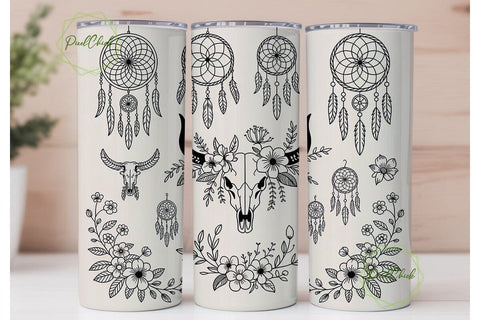 Boho Dreamcatcher & Bull Skull Tumbler Sublimation PixelChick 