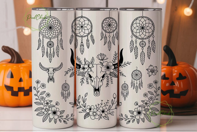 Boho Dreamcatcher & Bull Skull Tumbler Sublimation PixelChick 