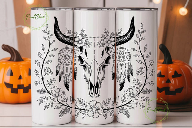 Boho Dreamcatcher & Bull Skull Tumbler Sublimation PixelChick 