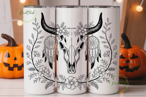 Boho Dreamcatcher & Bull Skull Tumbler Sublimation PixelChick 