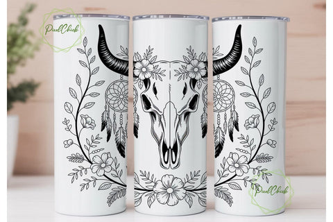 Boho Dreamcatcher & Bull Skull Tumbler Sublimation PixelChick 