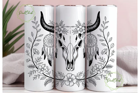 Boho Dreamcatcher & Bull Skull Tumbler Sublimation PixelChick 