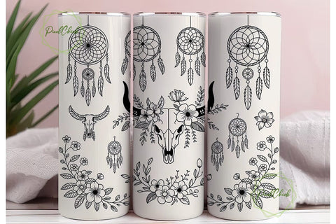 Boho Dreamcatcher & Bull Skull Tumbler Sublimation PixelChick 