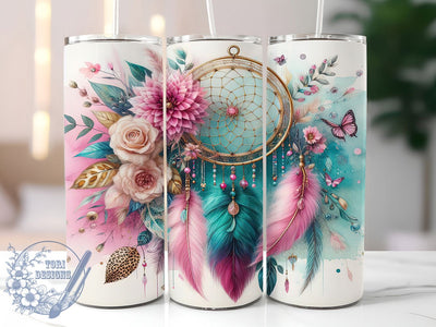Boho Dreamcatcher Butterfly Tumbler, Dreamcatcher Tumbler, Pink Butterfly Tumbler, Floral Tumbler, 20oz Tumbler Wrap, Sublimation Design, Custom Boho Tumbler Sublimation ToriDesigns 