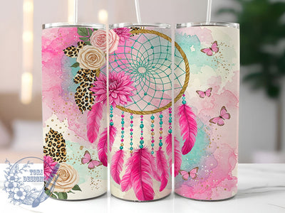 Boho Dreamcatcher Butterfly Tumbler, Dreamcatcher Tumbler, Pink Butterfly Tumbler, Floral Tumbler, 20oz Tumbler Wrap, Sublimation Design, Custom Boho Tumbler Sublimation ToriDesigns 