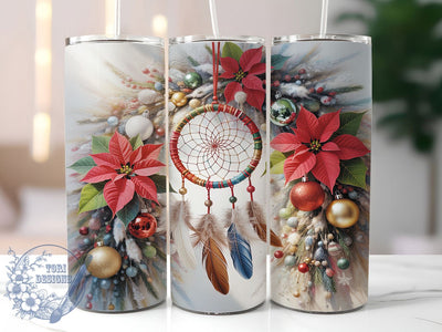 Boho Dreamcatcher Christmas Tumbler, Dreamcatcher Wrap, Floral Holiday Design, Sublimation Cup, 20oz Skinny Tumbler, Bohemian Drinkware, Winter Floral Style Sublimation ToriDesigns 
