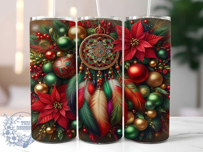 Boho Dreamcatcher Christmas Tumbler, Dreamcatcher Wrap, Floral Holiday Design, Sublimation Cup, 20oz Skinny Tumbler, Bohemian Drinkware, Winter Floral Style Sublimation ToriDesigns 