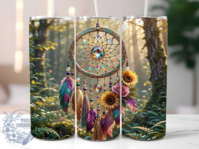 Boho Dreamcatcher Fantasy 20oz Tumbler, Boho Dreamcatcher Motif, Fantasy Art Design, Ethereal Theme, Rustic Accent, Whimsical Charm, Sublimation Wrap, 20oz Tumbler Sublimation ToriDesigns 