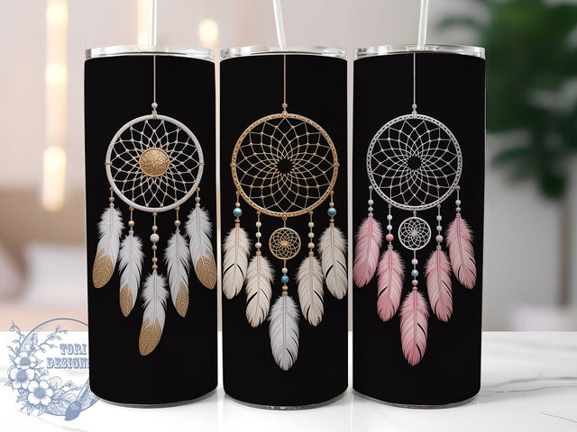 Boho Dreamcatcher Feather Tumbler, Boho Tumbler Wrap, 20Oz Sublimation Design, Native Inspired Drinkware, Spiritual Coffee Cup, Feather Tumbler Design, Bohemian Style Mug Sublimation ToriDesigns 