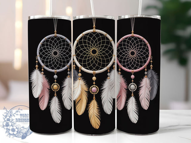 Boho Dreamcatcher Feather Tumbler, Boho Tumbler Wrap, 20Oz Sublimation Design, Native Inspired Drinkware, Spiritual Coffee Cup, Feather Tumbler Design, Bohemian Style Mug Sublimation ToriDesigns 