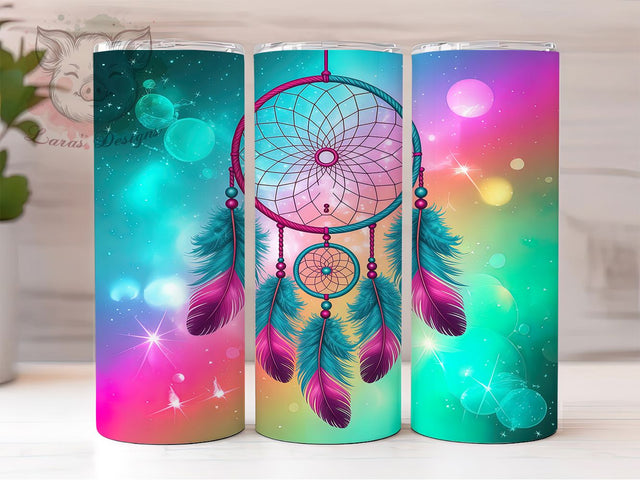Boho Dreamcatcher Feather Tumbler, Rainbow Feathers, Boho Tumbler, Turquoise Ombre, Pink Glitter Design, Bohemian Sublimation, Feather Tumbler Wrap Sublimation Lara' s Designs 