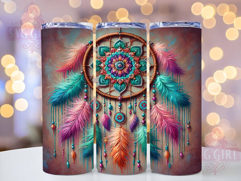 Boho Dreamcatcher Floral 20oz Tumbler, Dreamcatcher Design, Floral Tumbler Wrap, Butterfly Decor, 20oz Sublimation, Bohemian Gift, Custom Tumbler Sublimation SvggirlplusArt 