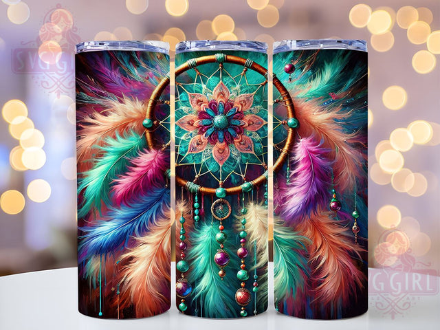 Boho Dreamcatcher Floral 20oz Tumbler, Dreamcatcher Design, Floral Tumbler Wrap, Butterfly Decor, 20oz Sublimation, Bohemian Gift, Custom Tumbler Sublimation SvggirlplusArt 