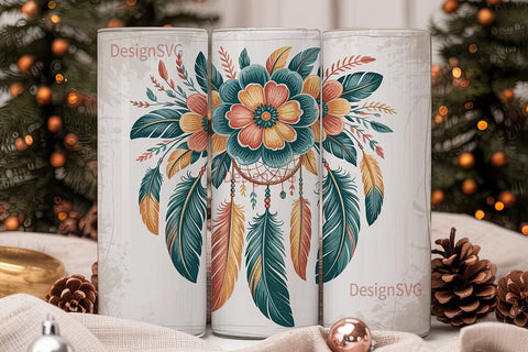 Boho Dreamcatcher Floral 20oz Tumbler Sublimation DesignSVG 