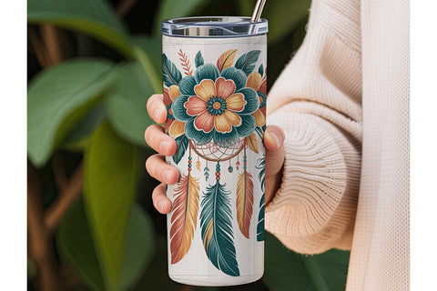 Boho Dreamcatcher Floral 20oz Tumbler Sublimation DesignSVG 