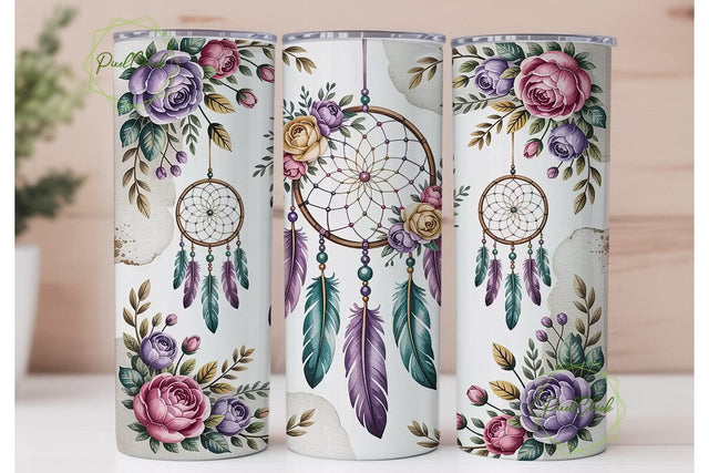 Boho Dreamcatcher Floral 20oz Tumbler Sublimation PixelChick 